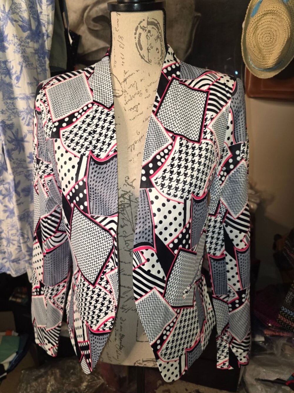 Womens Ovi Abstract Pattern Blazer Jacket Long Sleeve Multicolor Size L Cotton B